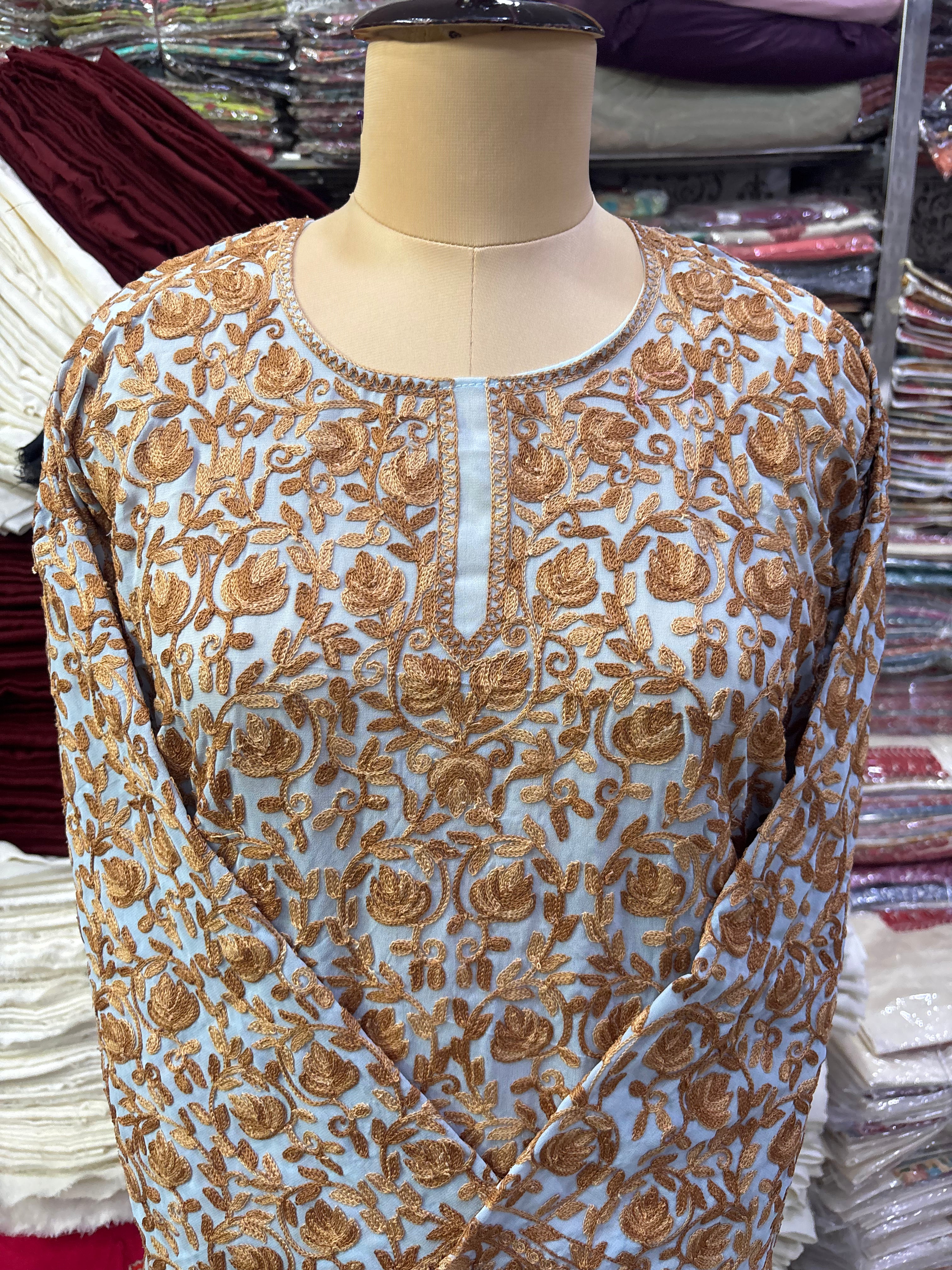 Georgette embroidery kurti  freesize upto50 inches