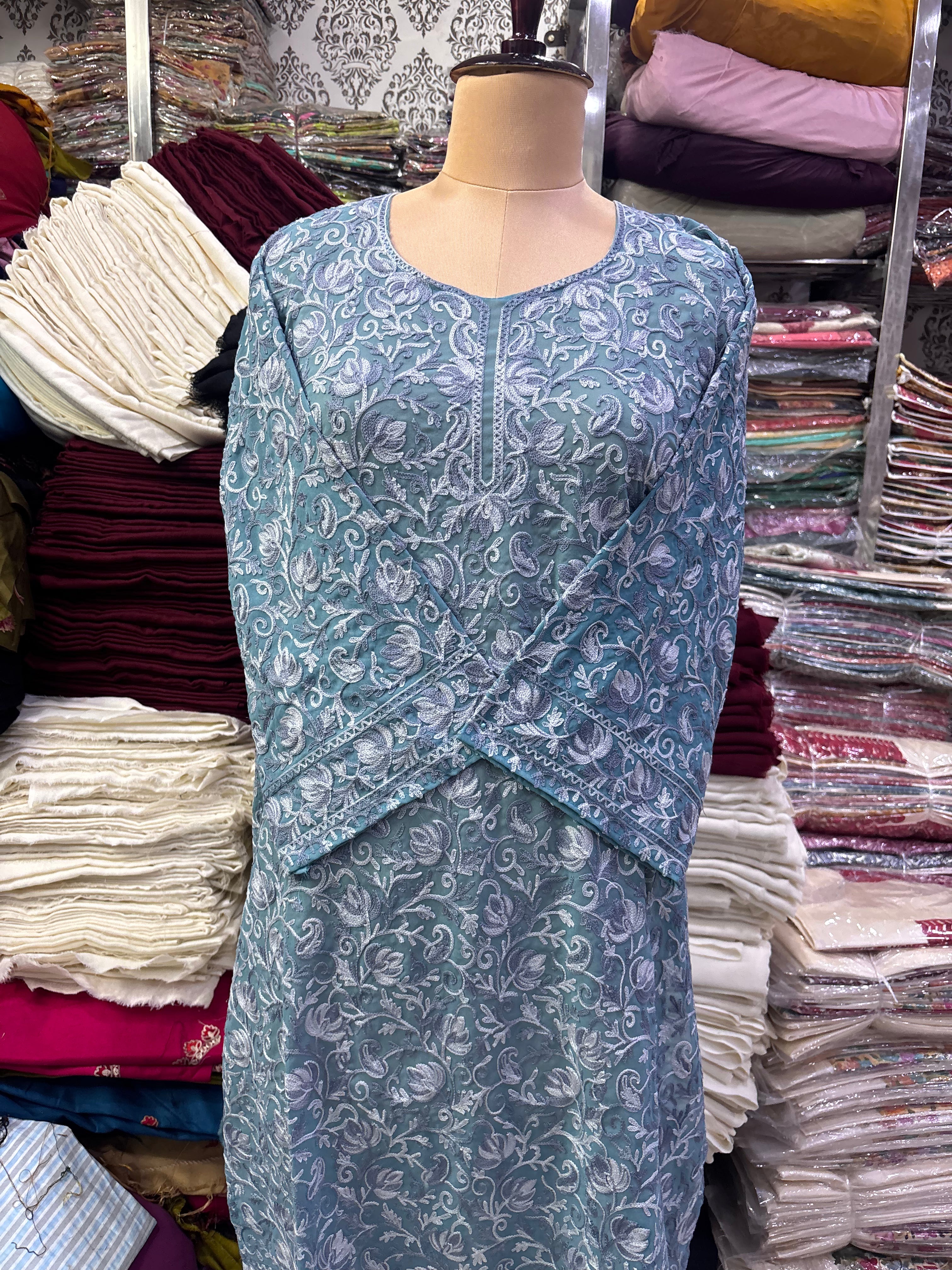 Georgette embroidery kurti  freesize upto50 inches