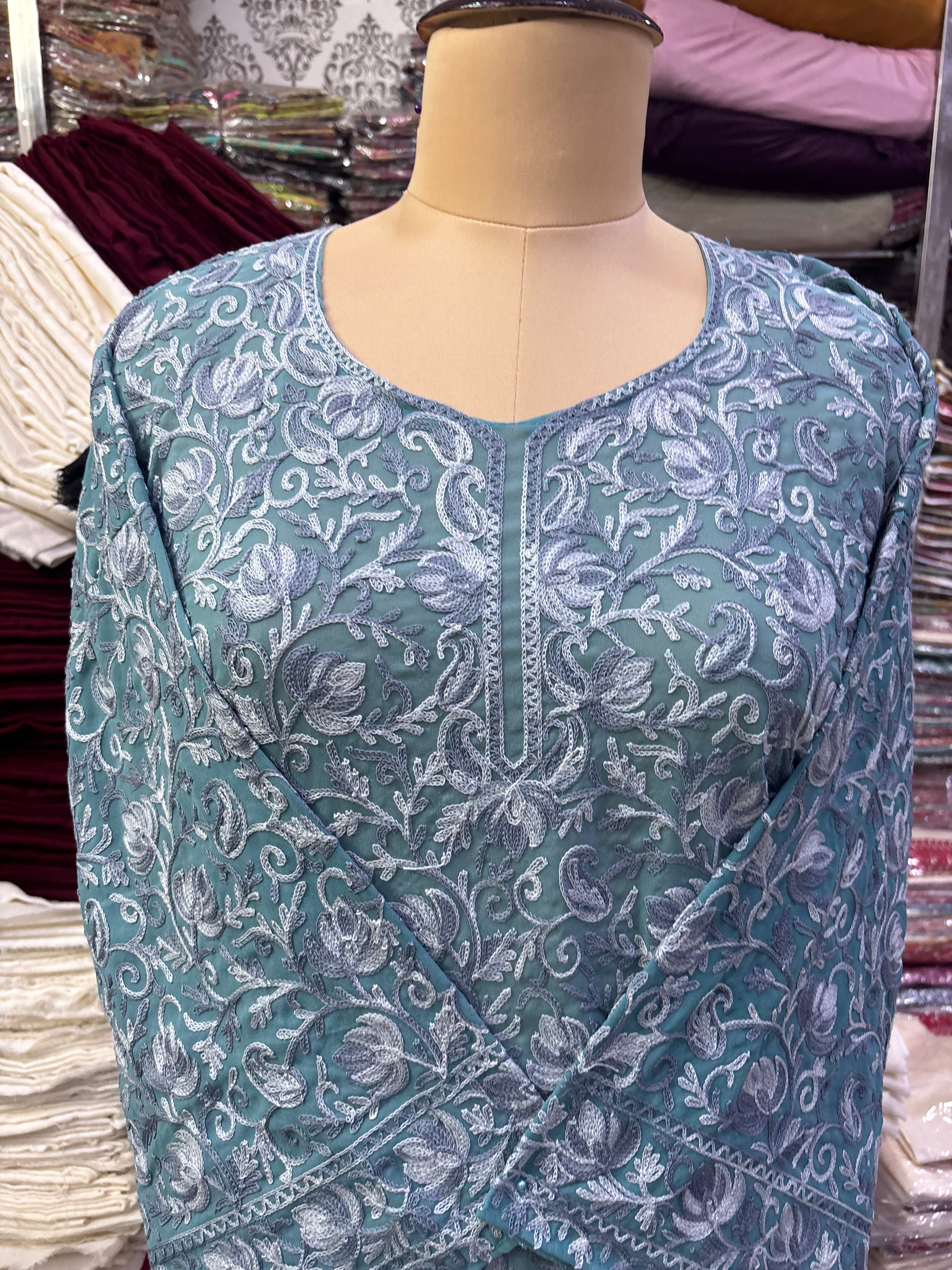 Georgette embroidery kurti  freesize upto50 inches