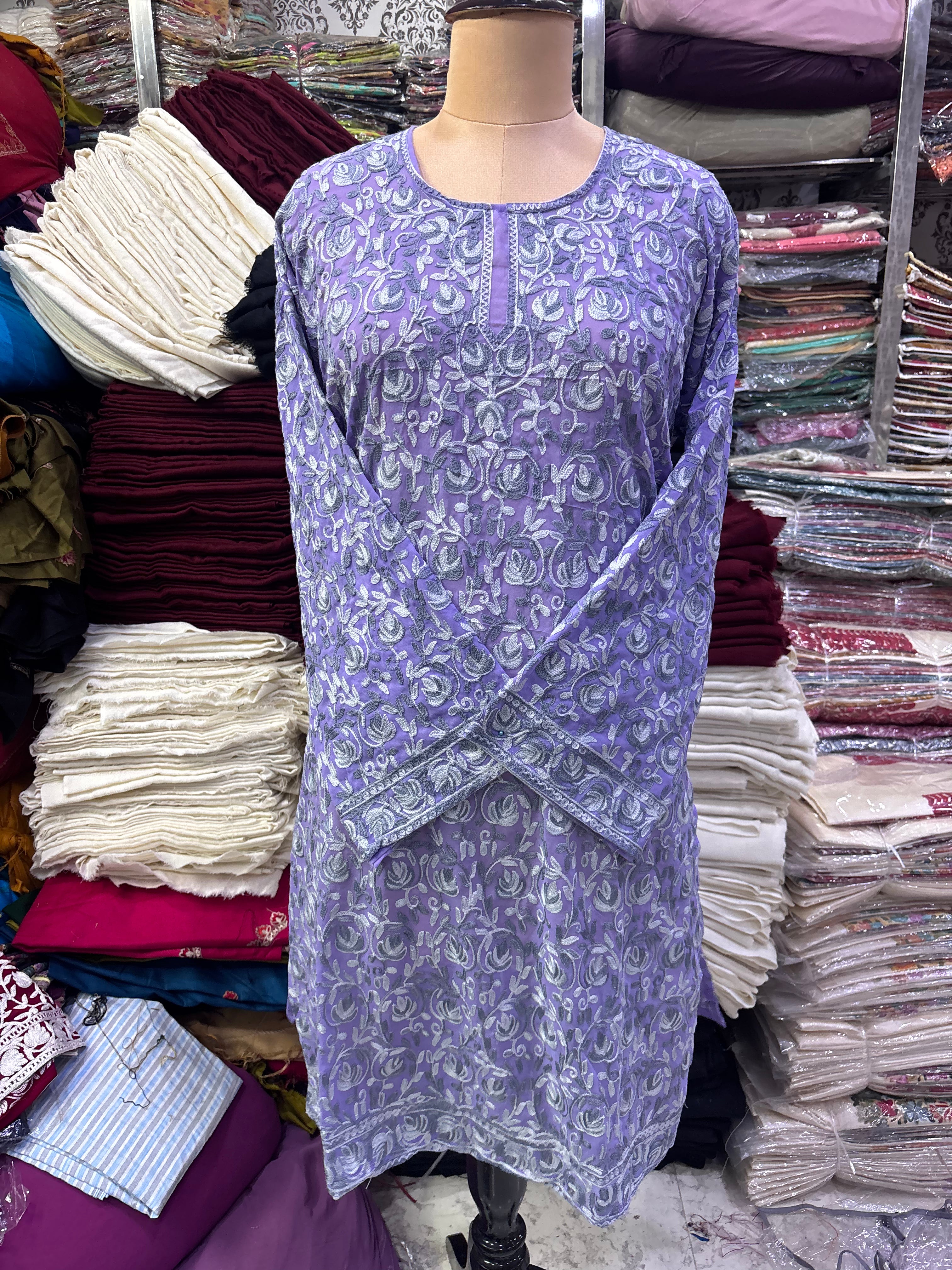 Georgette embroidery kurti  freesize upto50 inches