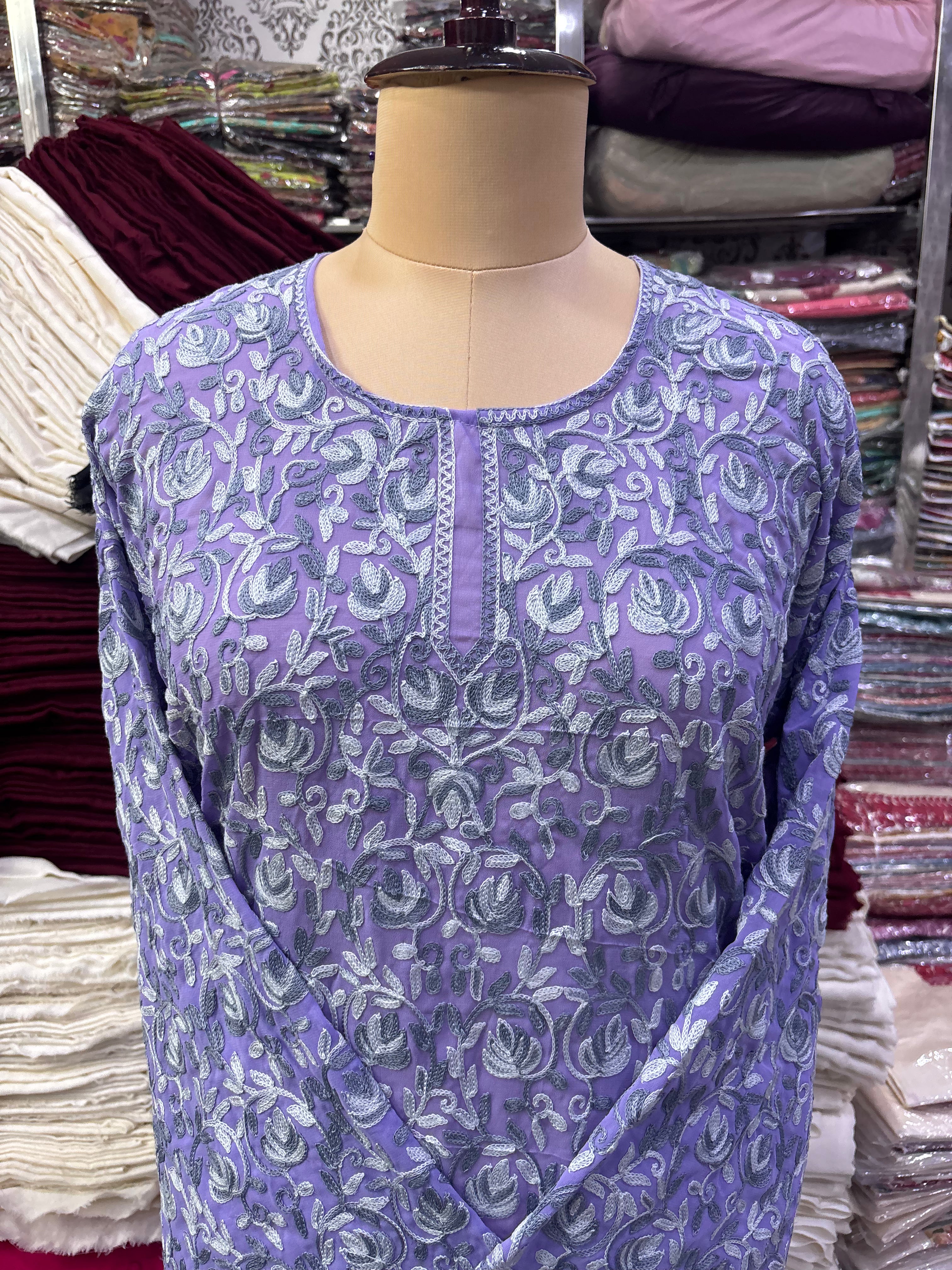 Georgette embroidery kurti  freesize upto50 inches