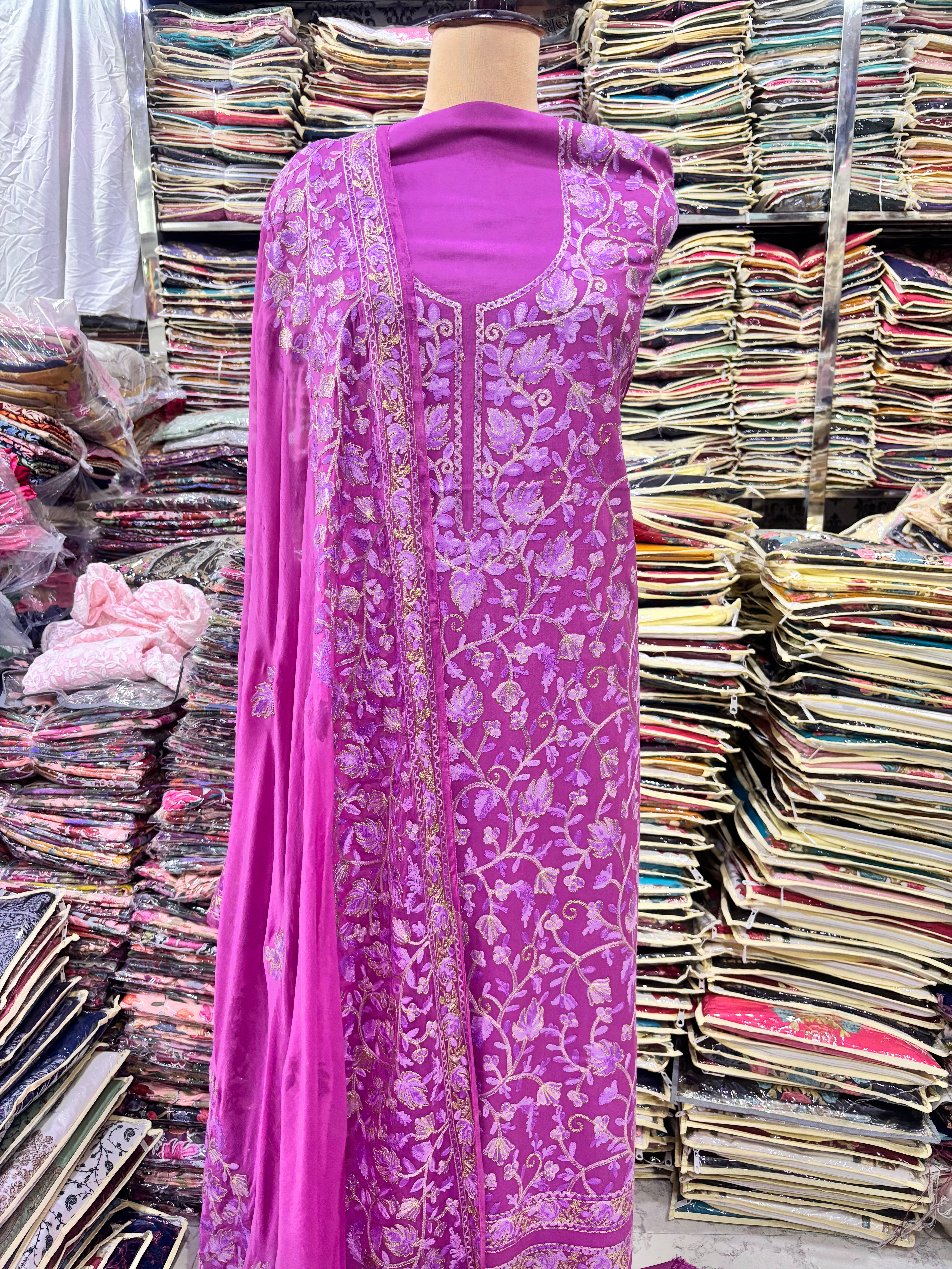 Pure rayon cotton pink coloured embroidery suit set