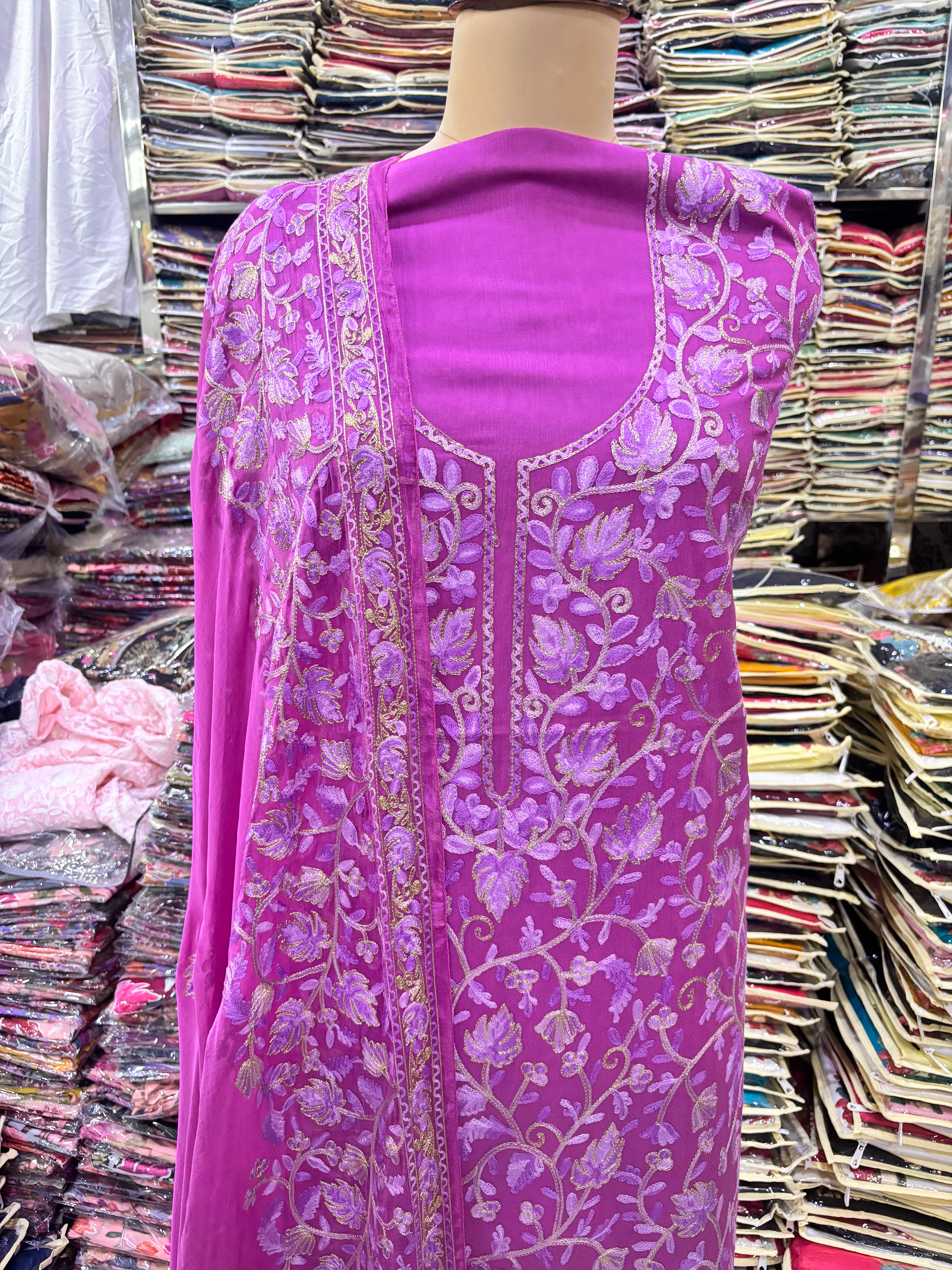 Pure rayon cotton pink coloured embroidery suit set