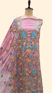 Pure soft organic cotton suit with chiffon dupatta with ari work 47