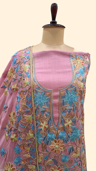 Pure soft organic cotton suit with chiffon dupatta with ari work 47