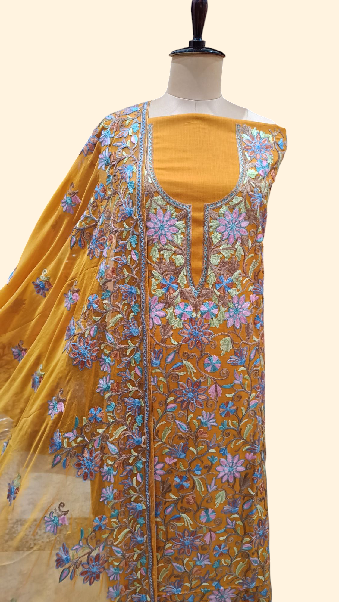 Pure soft organic cotton suit with chiffon dupatta with ari work 43